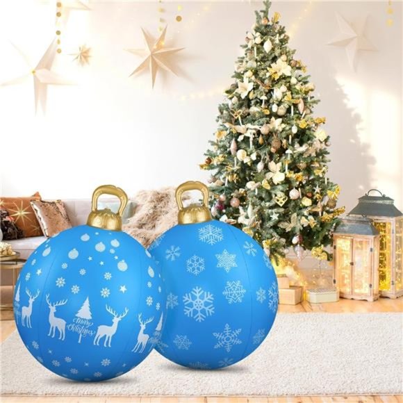2PCS Inflatable Christmas Ball Decor,24 " Blue Snow Christmas PVC Inflatable - Picture 3 of 6